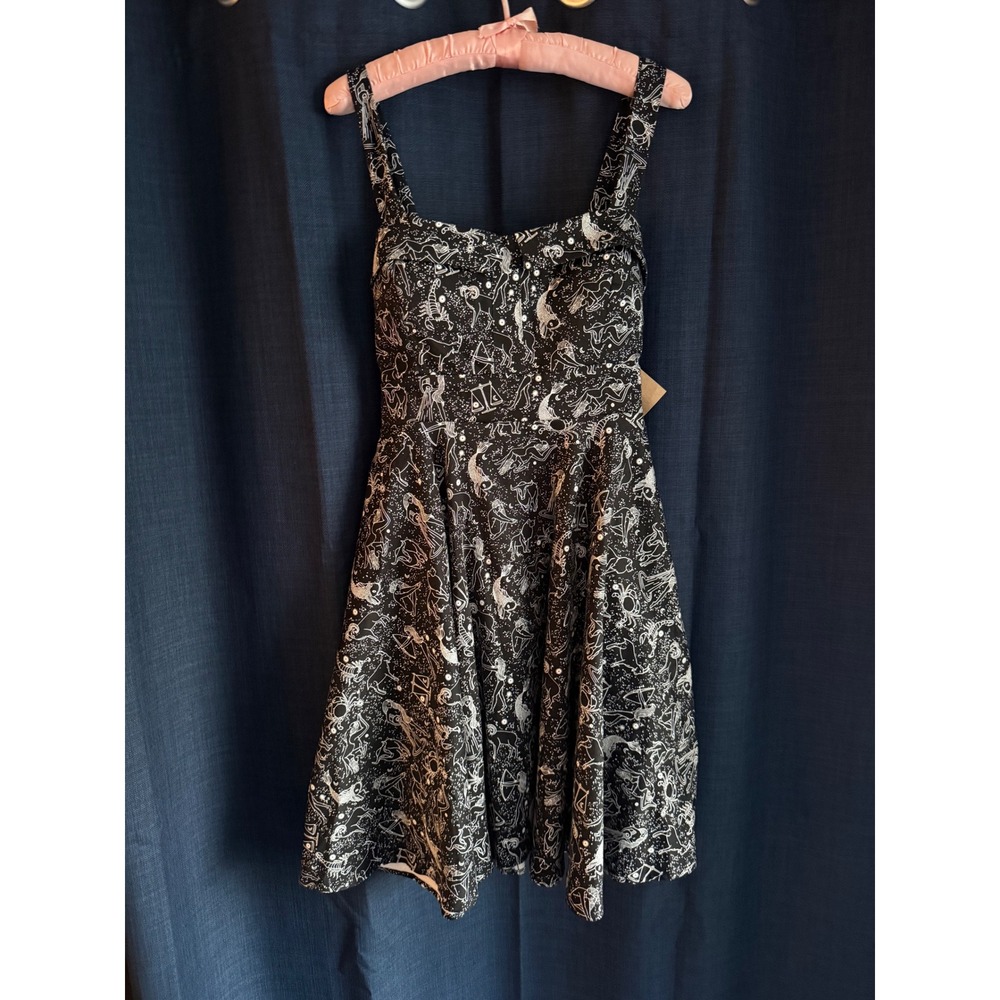 Eva Rose Zodiac Constellation Fit & Flare Dress Black White Sleeveless COTTON  L